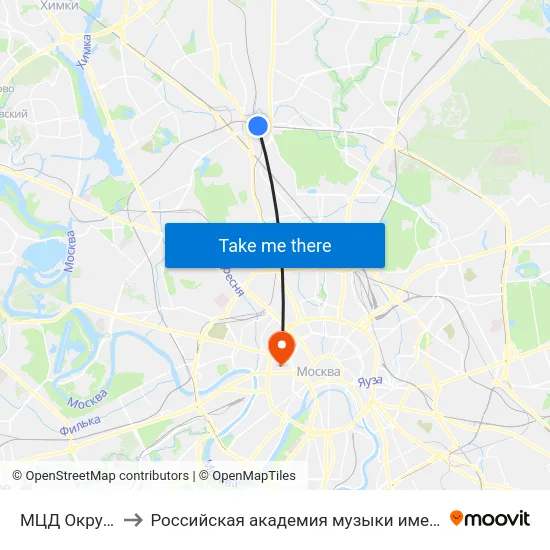 МЦД Окружная to Российская академия музыки имени Гнесиных map
