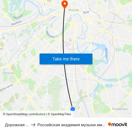 Дорожная улица to Российская академия музыки имени Гнесиных map