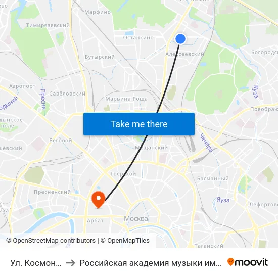 Ул. Космонавтов to Российская академия музыки имени Гнесиных map