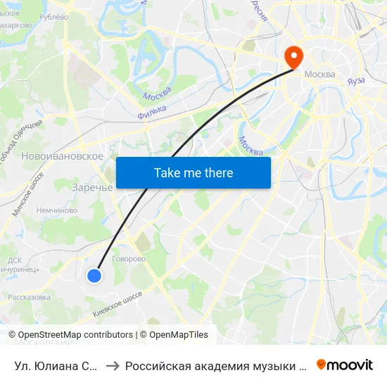 Ул. Юлиана Семенова to Российская академия музыки имени Гнесиных map