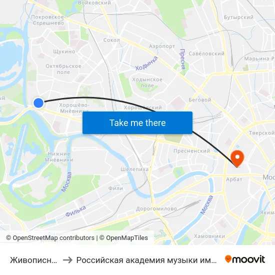 Живописная ул. to Российская академия музыки имени Гнесиных map