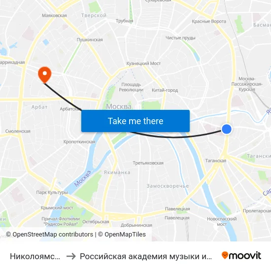 Николоямская ул. to Российская академия музыки имени Гнесиных map