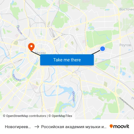 Новогиреевская ул. to Российская академия музыки имени Гнесиных map
