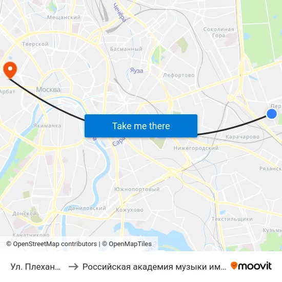 Ул. Плеханова, 22 to Российская академия музыки имени Гнесиных map