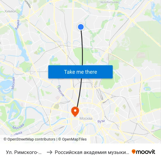 Ул. Римского-Корсакова to Российская академия музыки имени Гнесиных map