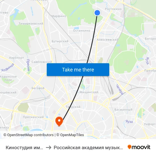 Киностудия им. Горького to Российская академия музыки имени Гнесиных map