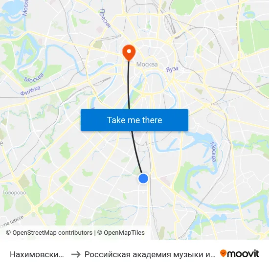 Нахимовский просп. to Российская академия музыки имени Гнесиных map
