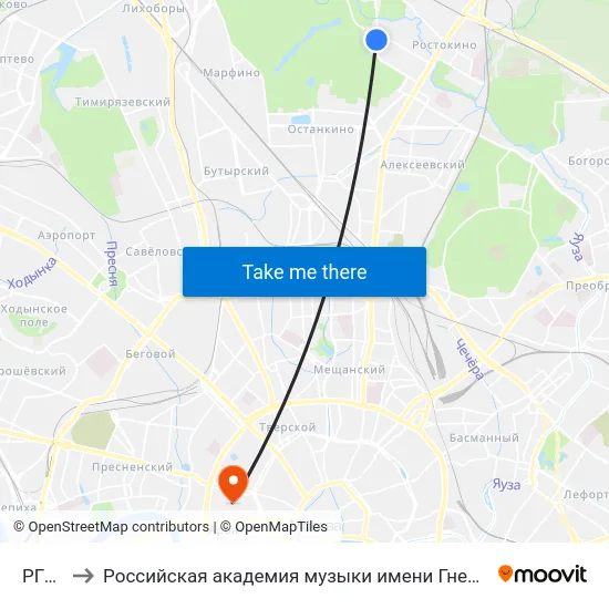 РГСУ to Российская академия музыки имени Гнесиных map