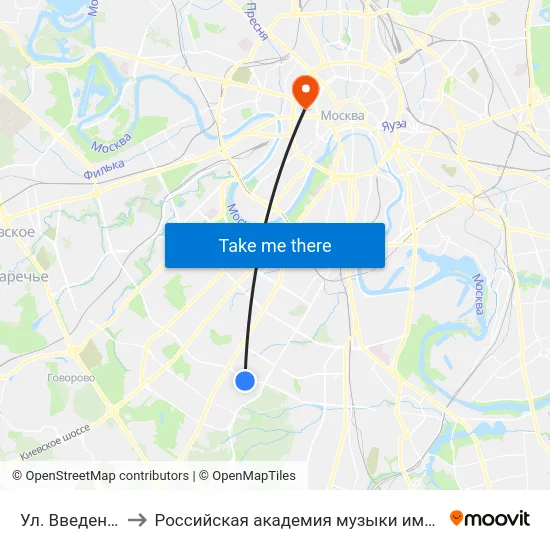 Ул. Введенского to Российская академия музыки имени Гнесиных map