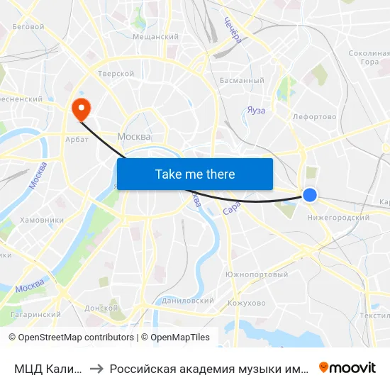 МЦД Калитники to Российская академия музыки имени Гнесиных map