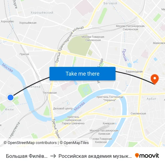 Большая Филёвская улица to Российская академия музыки имени Гнесиных map