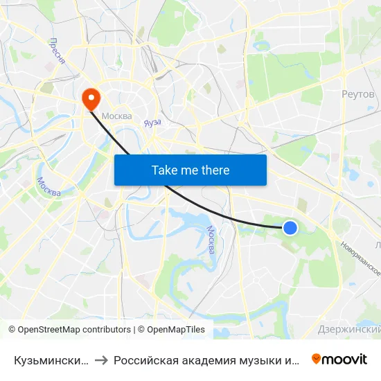 Кузьминский парк to Российская академия музыки имени Гнесиных map