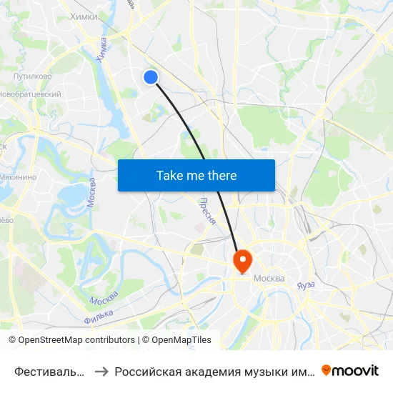 Фестивальная ул. to Российская академия музыки имени Гнесиных map