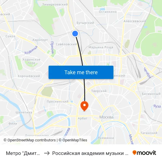 Метро "Дмитровская" to Российская академия музыки имени Гнесиных map