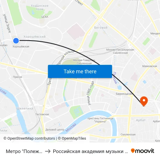 Метро "Полежаевская" to Российская академия музыки имени Гнесиных map