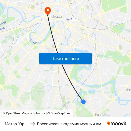 Метро "Орехово" to Российская академия музыки имени Гнесиных map