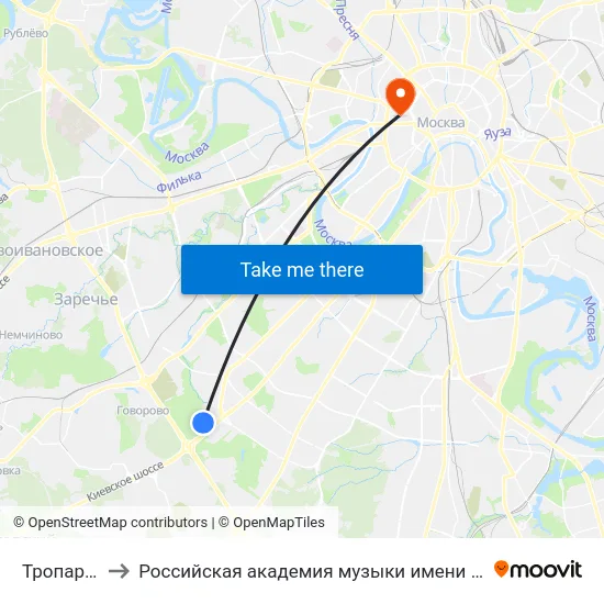 Тропарево to Российская академия музыки имени Гнесиных map