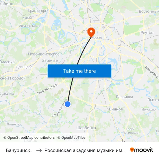 Бачуринская ул. to Российская академия музыки имени Гнесиных map