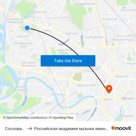 Сосновая ул. to Российская академия музыки имени Гнесиных map