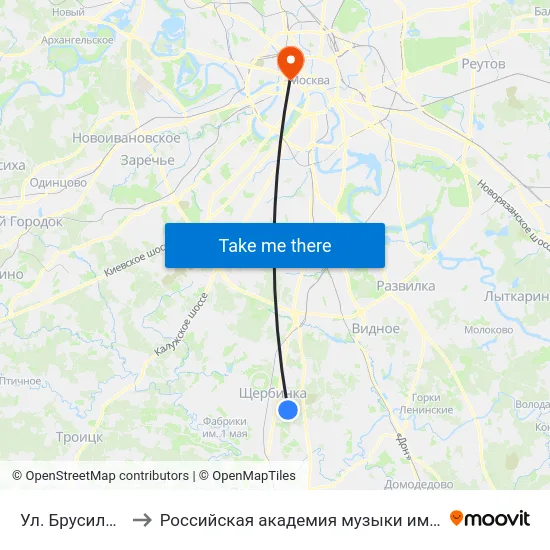 Ул. Брусилова, 21 to Российская академия музыки имени Гнесиных map