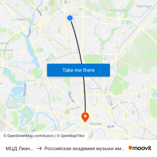 МЦД Лианозово to Российская академия музыки имени Гнесиных map