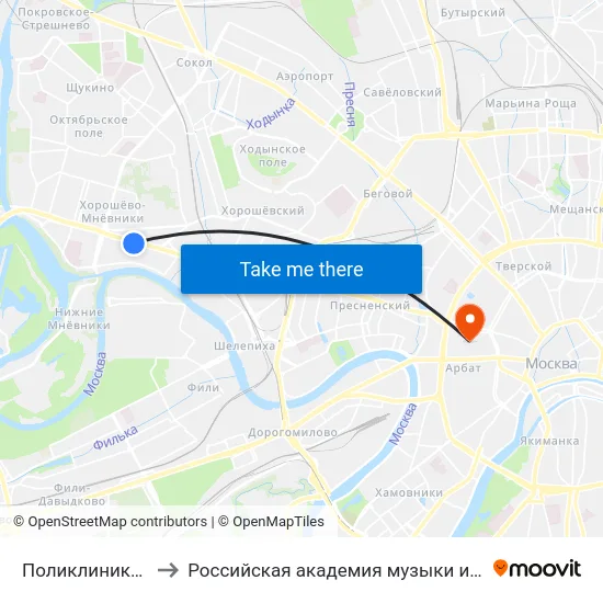 Поликлиника № 115 to Российская академия музыки имени Гнесиных map