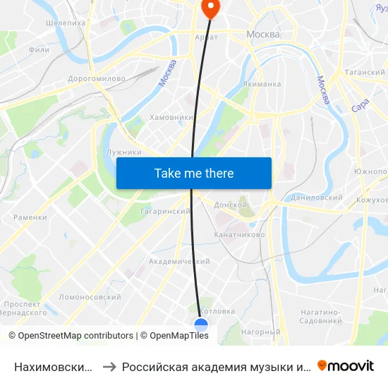 Нахимовский просп. to Российская академия музыки имени Гнесиных map