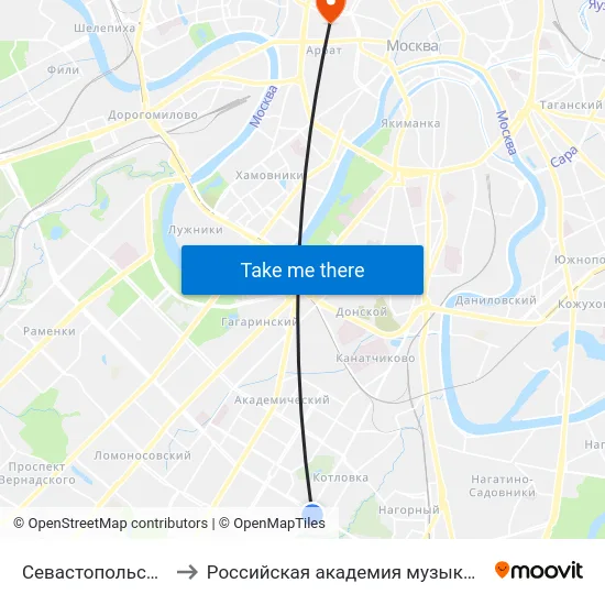 Севастопольский просп. to Российская академия музыки имени Гнесиных map