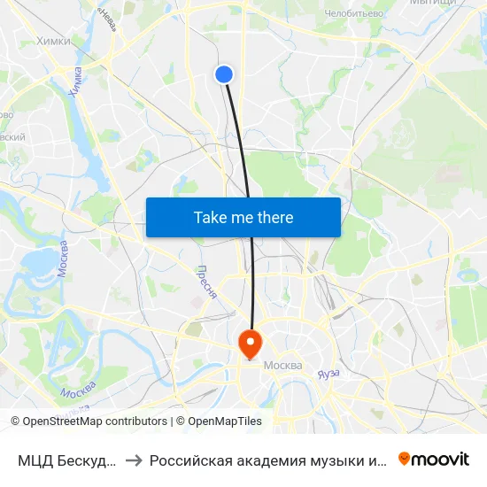 МЦД Бескудниково to Российская академия музыки имени Гнесиных map