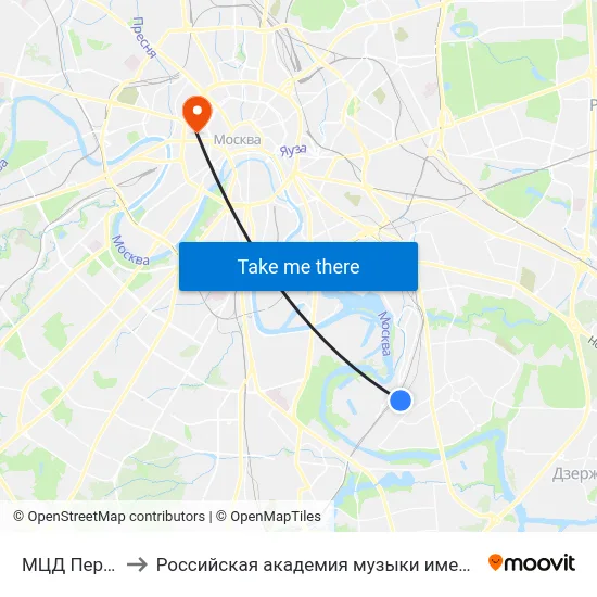 МЦД Перерва to Российская академия музыки имени Гнесиных map
