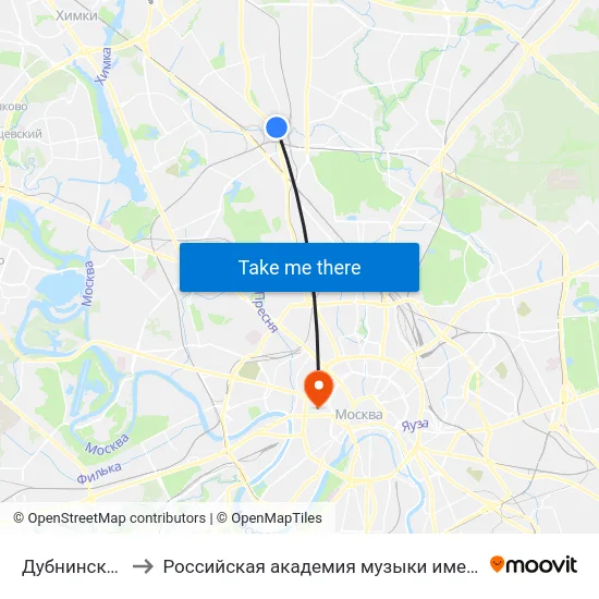 Дубнинская ул. to Российская академия музыки имени Гнесиных map