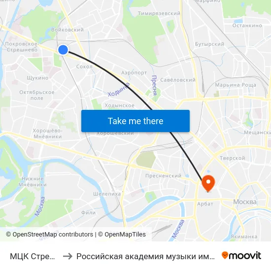 МЦК Стрешнево to Российская академия музыки имени Гнесиных map