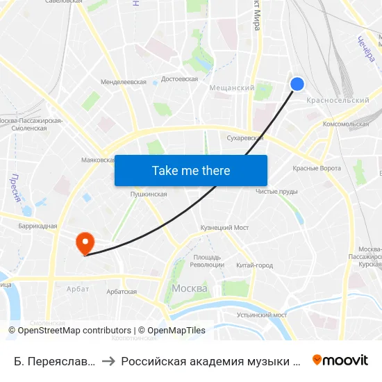 Б. Переяславская ул. to Российская академия музыки имени Гнесиных map