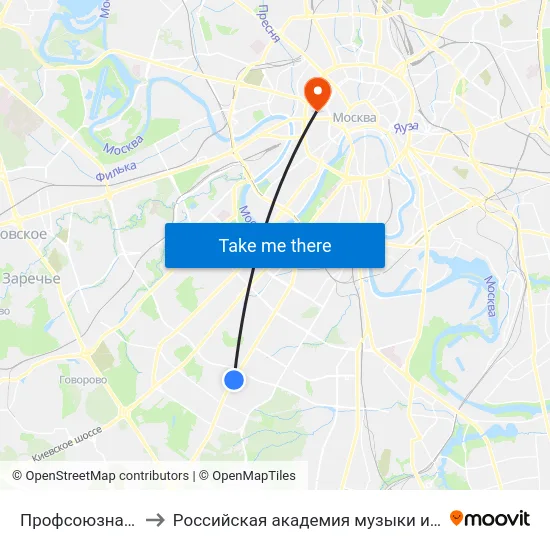 Профсоюзная ул., 86 to Российская академия музыки имени Гнесиных map