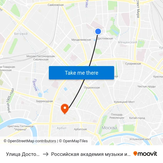 Улица Достоевского to Российская академия музыки имени Гнесиных map