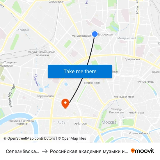 Селезнёвская улица to Российская академия музыки имени Гнесиных map