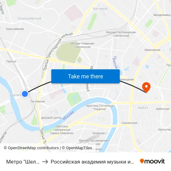 Метро "Шелепиха" to Российская академия музыки имени Гнесиных map