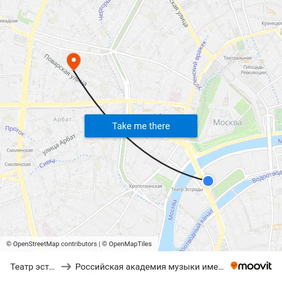 Театр эстрады to Российская академия музыки имени Гнесиных map