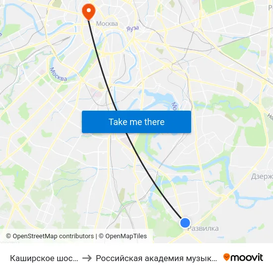 Каширское шоссе (МКАД) to Российская академия музыки имени Гнесиных map