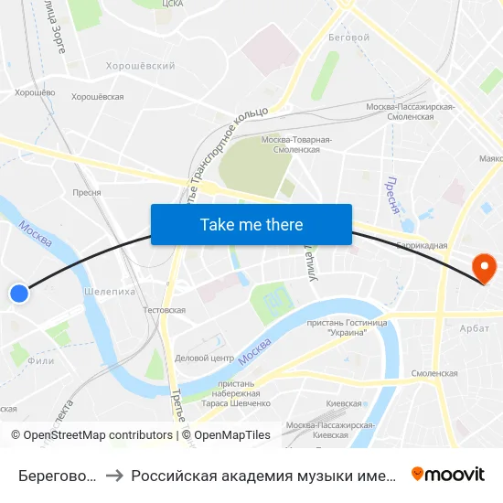 Береговой пр. to Российская академия музыки имени Гнесиных map