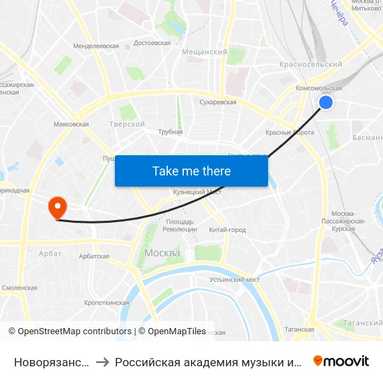 Новорязанская ул. to Российская академия музыки имени Гнесиных map