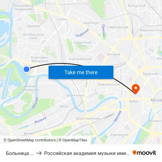 Больница № 67 to Российская академия музыки имени Гнесиных map