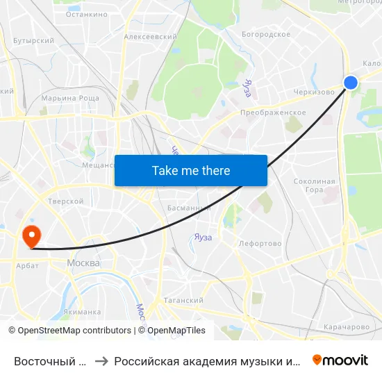 Восточный вокзал to Российская академия музыки имени Гнесиных map