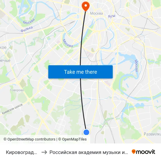 Кировоградская ул. to Российская академия музыки имени Гнесиных map