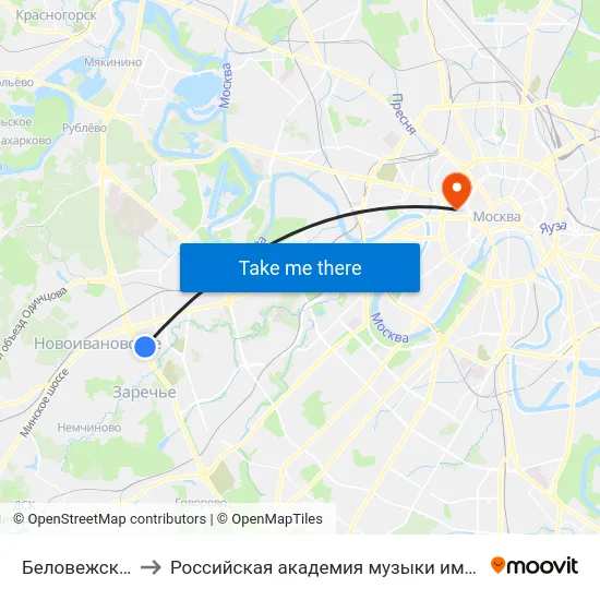 Беловежская ул. to Российская академия музыки имени Гнесиных map