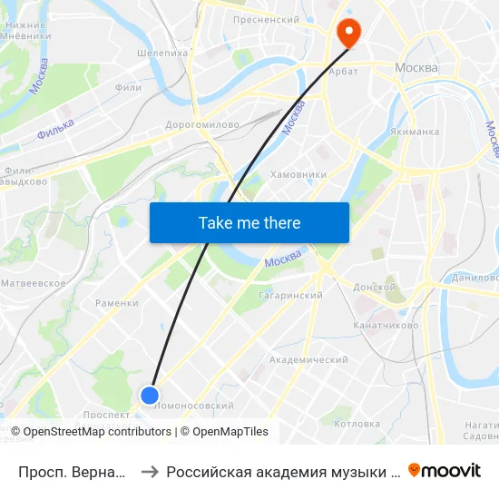 Просп. Вернадского, 33 to Российская академия музыки имени Гнесиных map