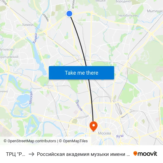 ТРЦ "РИО" to Российская академия музыки имени Гнесиных map