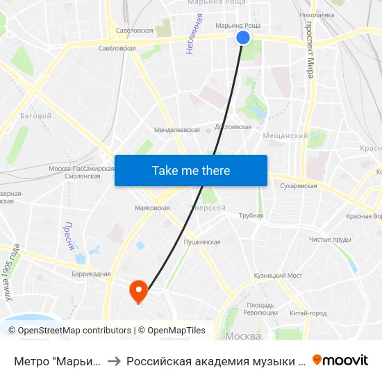 Метро "Марьина Роща" to Российская академия музыки имени Гнесиных map