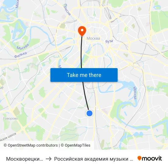 Москворецкий рынок to Российская академия музыки имени Гнесиных map