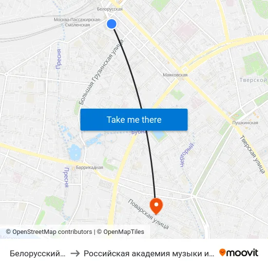 Белорусский вокзал to Российская академия музыки имени Гнесиных map